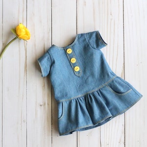 Handmade Doll Dress, Denim Doll Dress, Handmade Doll Clothes, 18" Doll Dress, Blue Denim Dress, American Made, Doll Dress with Pockets