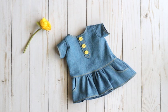 Handmade Doll Dress, Denim Doll Dress, Handmade Doll Clothes, 18