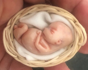 11/12 Weeks Gestation Angel Baby foetus in wicker basket - Miscarriage Loss Keepsake