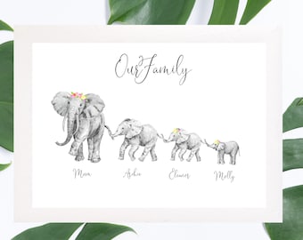 A4 Digital Download Personalised African Elephant Family Name Print Wall Art Decoration