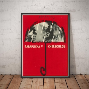 Umbrellas Of Cherbourg Movie Poster Giclée Reprint Czech Musical Art of Les Parapluies de Cherbourg Catherine Deneuve Wall Deco Snake