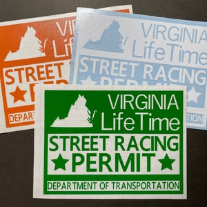 Virginia Street Racing Permit | Car Decal | Laptop Sticker