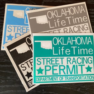 Oklahoma Street Racing Permit | Car Decal | Laptop Sticker