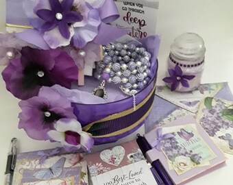 Christian Gift Basket, Handmade Lavender Bracelet, Scripture Cards