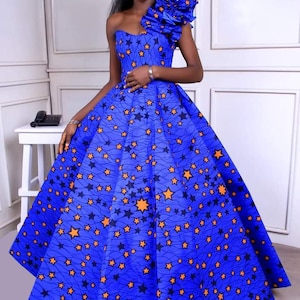 Lope royal blue dress mono strap dress African party dress wedding dress aniversary dress welcoming party dress prom dress  ball dress