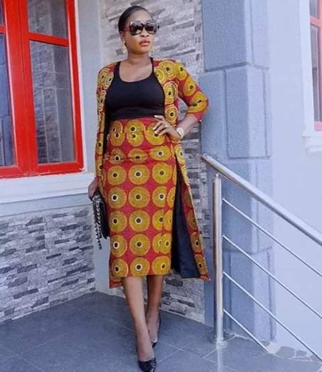 Ankara Styles Yellow Skirt And Jacket Yellow Blue Long Ankara