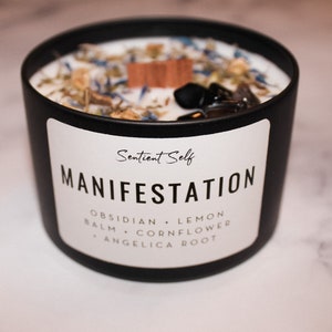 Manifestation Herbal Intention candle | Scented Intention Candle | Intention Candle With Crystals | Crystal Infused Candle | Gift for her