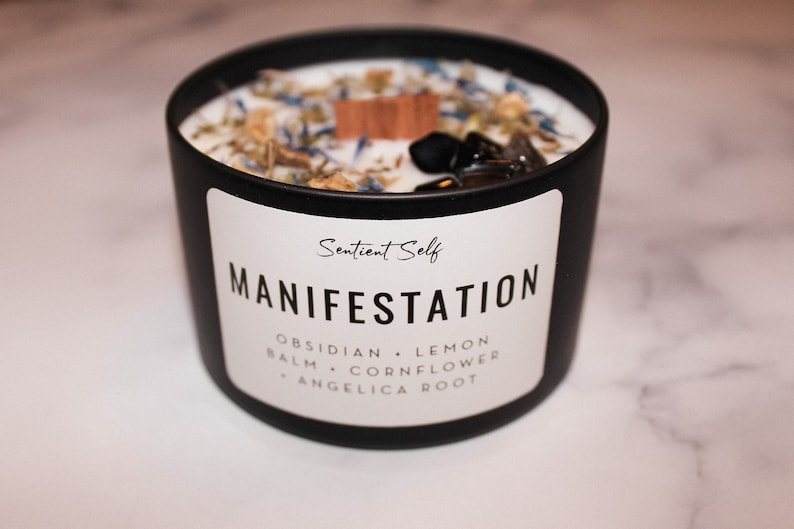 Manifestation Herbal Intention candle | Scented Intention Candle | Intention Candle With Crystals | Crystal Infused Candle | Gift for her 