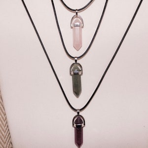 Handmade Crystal Point Necklace: Natural Stone, Black Cord