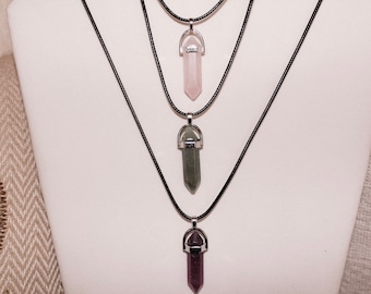 Handmade Crystal Point Necklace: Natural Stone, Black Cord