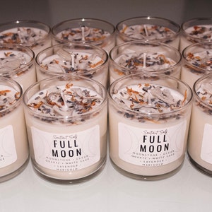 Full Moon Herbal Intention Candles | Scented Intention Candle | Intention Candle with Crystals