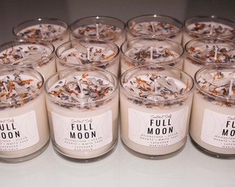 Full Moon Herbal Intention Candles | Scented Intention Candle | Intention Candle with Crystals