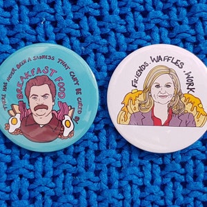 Ron Swanson & Leslie Knope Button Badges Parks and Recreation badge sold seperately or as a set 58mm