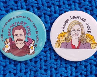 Ron Swanson & Leslie Knope Button Badges Parks and Recreation badge sold seperately or as a set 58mm
