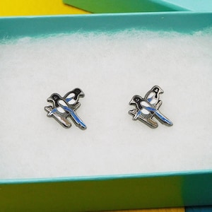 Magpies Two For Joy Earrings, Enamel Stud Earrings, good luck present, joyful gift, Bird studs, pretty stud earrings