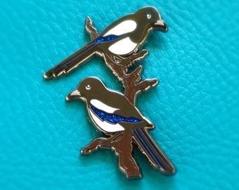 Magpies Two for Joy Enamel Pin Badge, Pretty Bird Brooch, Gift Pin