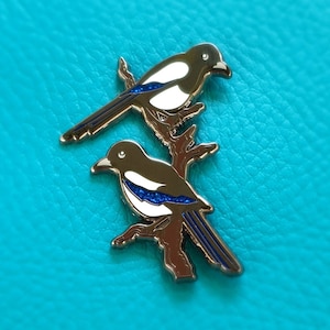 Magpies Two for Joy Enamel Pin Badge, Pretty Bird Brooch, Gift Pin