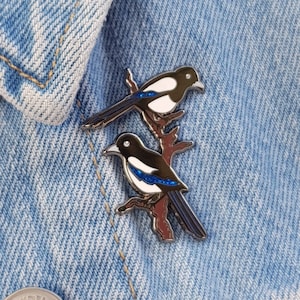 Magpies Two for Joy Enamel Pin Badge, Pretty Bird Brooch, Valentines Gift Pin