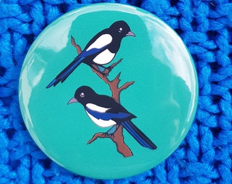 Magpies Two For Joy, Button Badges, Friendship Gift, Mother's day gifts, Wedding Favour Badges,  58mm or 38mm sizes