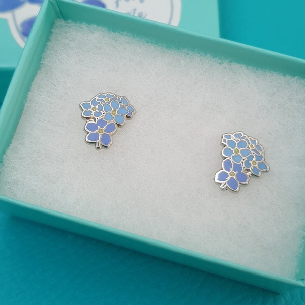 Forget me Not Stud Earrings, pretty silver and blue enamel flower studs,leaving gift, dementia awareness, bereavement, keepsakes