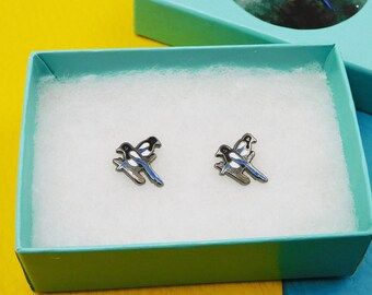 Magpies Two For Joy Earrings, Enamel Stud Earrings, good luck present, joyful xmas gift, Bird studs, pretty stud earrings