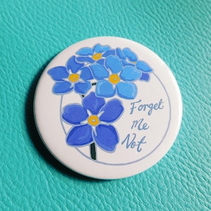 Forget Me Not Flower Button Badges, leaving gifts, dementia awareness badges, bereavement keepsake