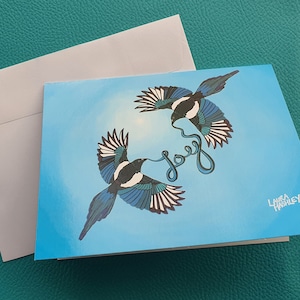 Carte de voeux Two for Joy, carte d'art Pies, vierge à l'intérieur, carte de format a6