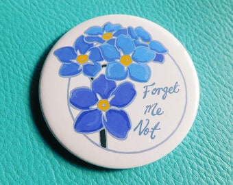 Forget Me Not Flower Button Badges, leaving gifts, dementia awareness badges, bereavement keepsake