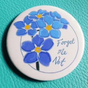Forget Me Not Fridge Magnet, Refrigerator magnet back, leaving present, teacher gift, 58mm button style magnet