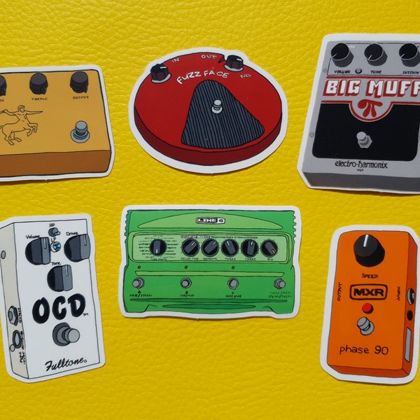 Guitar effects pedals vinyl sticker set, laptop decals, guitar case stickers, Waterproof Vinyl Stickers, guitar enthusiast gift
