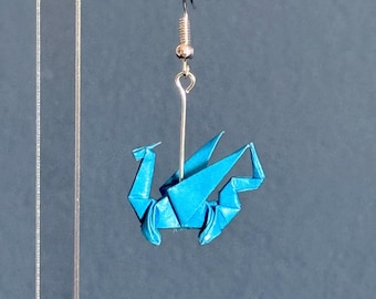 Pendientes de dragón de origami, joyería de papel hecha a mano, pendientes de papel, pendientes colgantes ligeros, el mejor regalo para un amigo, pendientes diarios, dragón azul
