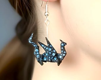 Pendientes de dragón de origami, joyería de papel hecha a mano, pendientes de papel, pendientes colgantes ligeros, regalo para la mejor amiga, pendientes diarios de dragón