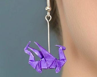 Pendientes de dragón de origami, joyería de papel hecha a mano, pendientes de papel, pendientes colgantes ligeros, el mejor regalo para un amigo, pendientes diarios, dragón morado