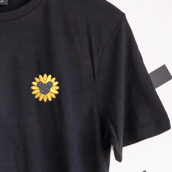 Mickey geborduurd T-shirt zonnebloem - zwart