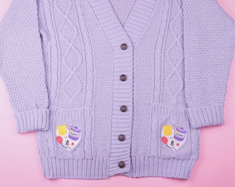 Pooh Bear Heart Embroidered Lilac Cardigan