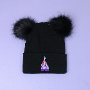 DLP Castle Black Pom Pom Embroidered Beanie