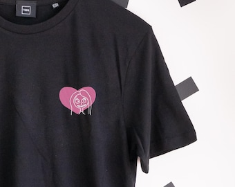 Sally Herz besticktes schwarzes T-Shirt
