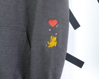 Winnie Valentines Ballon Bestickter Hoodie - Dunkelgrau