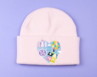 UP Heart Embroidered Pale Pink Beanie