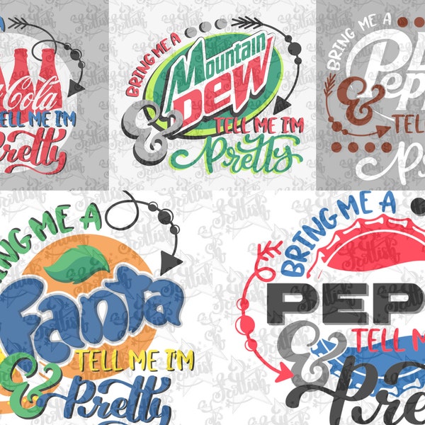 Soda Bundle SVGS|Fanta|Coke|Mountain Dew|Pepsi|Dr. Pepper|PNG|T-shirt Dec|Fan Gear|PNG|Vector|Digital Cut Files for Silhouette and Cricut