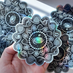 Galaxy Mandala Sticker, Space decal, Dark art illustrated Holographic waterproof Vinyl Sticker