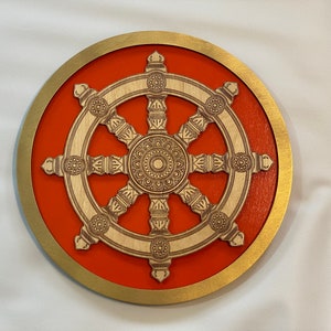 Dharma Chakra Dharmachakra Wheel of Law Orange/Gold/Natural