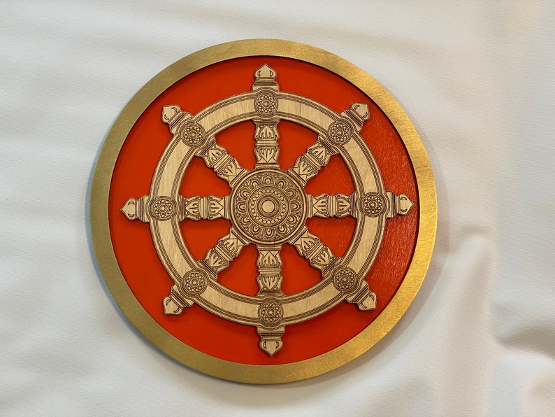 Dharma Chakra Dharmachakra Wheel of Law Orange/Gold/Natural