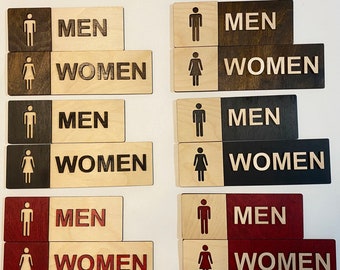Two Layer Men and Women's Wooden Restroom/Bathroom/WC Sign Cutout Style - for Interior Use