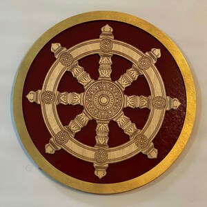 Dharma Chakra Dharmachakra Wheel of Law Walnut/Gold/Natural