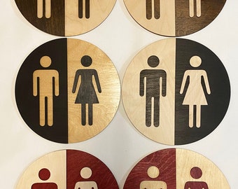 Round Unisex Office Restroom/Bathroom Sign - Half & Half Style - Raised and Sunken Figures