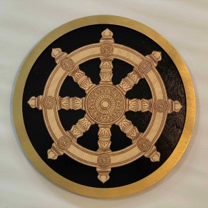 Dharma Chakra Dharmachakra Wheel of Law Black/Gold/Natural