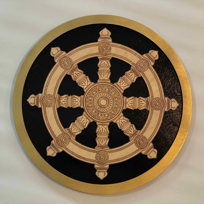 Dharma Chakra Dharmachakra Wheel of Law Black/Gold/Natural