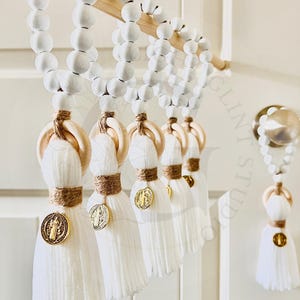 St. Benedict Medal Wooden Amulet Tassel: DoorKnob Guardian Amulet, Office & Home Decor