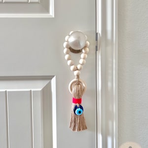 Large Wooden Guardian Amulet Tassel With Glass Evil Eye Bead Door-knob ...